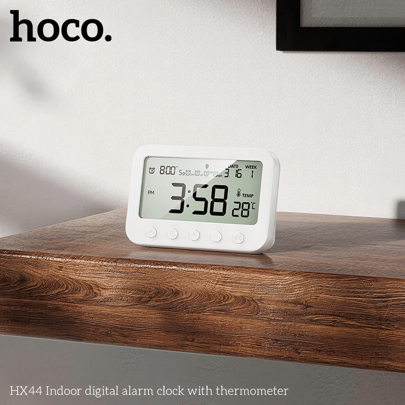 นาฬิกาตั้งโต๊ะ HOCO HX44 พร้อมเทอร์โมมิเตอร์ ตั้งปลุก 4 เวลา แสดงอุณหภูมิ วันที่ วันในสัปดาห์_7
